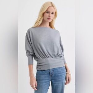LOFT Heathered Ruched Hem Boatneck Top - Small - New